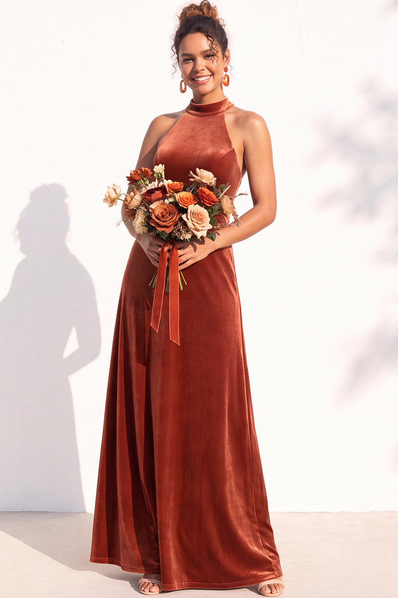 Load image into Gallery viewer, Black Velvet A-Line Halter Neck Long Wedding Guest Dress