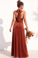 Load image into Gallery viewer, Black Velvet A-Line Halter Neck Long Wedding Guest Dress