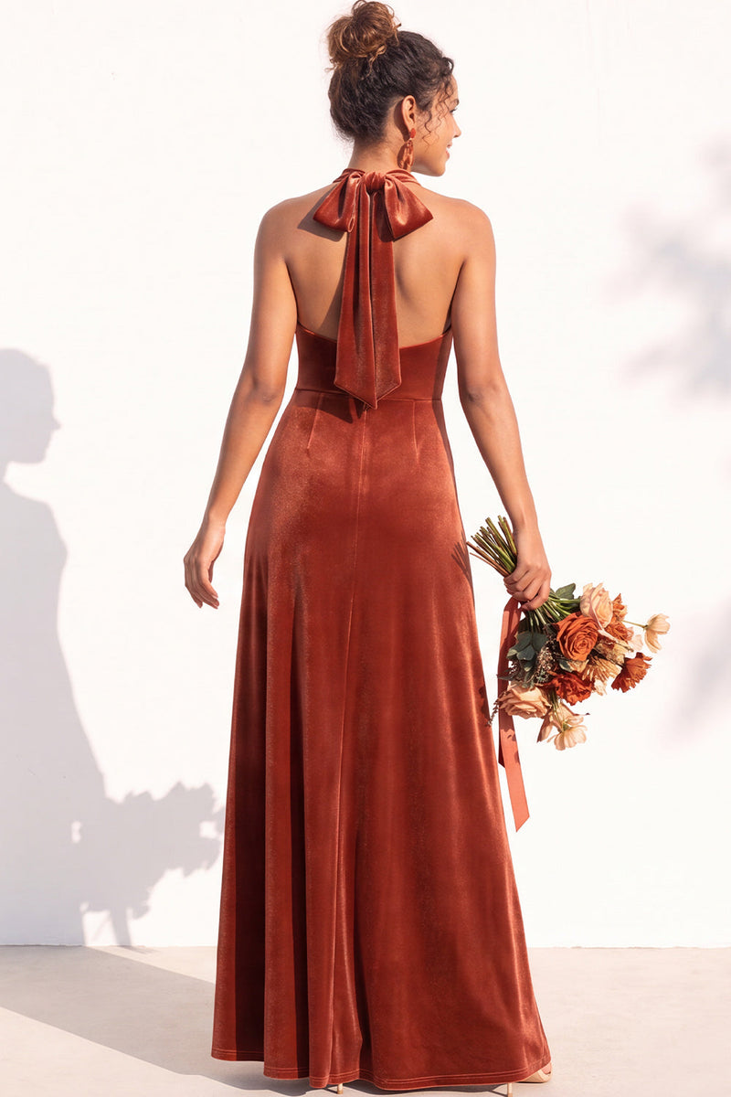 Load image into Gallery viewer, Black Velvet A-Line Halter Neck Long Wedding Guest Dress