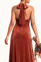 Load image into Gallery viewer, Black Velvet A-Line Halter Neck Long Wedding Guest Dress