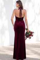 Load image into Gallery viewer, Golden Brown Mermaid Velvet Ruched Halter Long Wedding Guest Dress