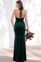 Load image into Gallery viewer, Golden Brown Mermaid Velvet Ruched Halter Long Wedding Guest Dress