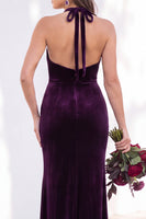 Load image into Gallery viewer, Golden Brown Mermaid Velvet Ruched Halter Long Wedding Guest Dress