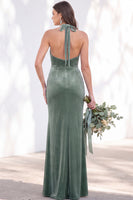 Load image into Gallery viewer, Golden Brown Mermaid Velvet Ruched Halter Long Wedding Guest Dress