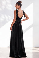 Load image into Gallery viewer, Burgundy A-Line Thick Straps Long Velvet Wedding Guest Dress with Bows