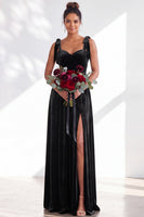 Load image into Gallery viewer, Burgundy A-Line Thick Straps Long Velvet Wedding Guest Dress with Bows