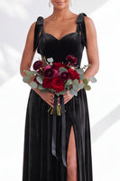Load image into Gallery viewer, Burgundy A-Line Thick Straps Long Velvet Wedding Guest Dress with Bows