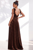 Load image into Gallery viewer, Burgundy A-Line Thick Straps Long Velvet Wedding Guest Dress with Bows