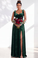 Load image into Gallery viewer, Burgundy A-Line Thick Straps Long Velvet Wedding Guest Dress with Bows