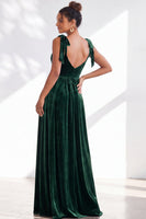 Load image into Gallery viewer, Burgundy A-Line Thick Straps Long Velvet Wedding Guest Dress with Bows
