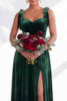 Load image into Gallery viewer, Burgundy A-Line Thick Straps Long Velvet Wedding Guest Dress with Bows