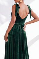 Load image into Gallery viewer, Burgundy A-Line Thick Straps Long Velvet Wedding Guest Dress with Bows