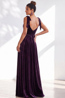 Load image into Gallery viewer, Burgundy A-Line Thick Straps Long Velvet Wedding Guest Dress with Bows