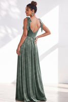 Load image into Gallery viewer, Burgundy A-Line Thick Straps Long Velvet Wedding Guest Dress with Bows