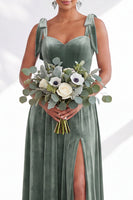 Load image into Gallery viewer, Burgundy A-Line Thick Straps Long Velvet Wedding Guest Dress with Bows