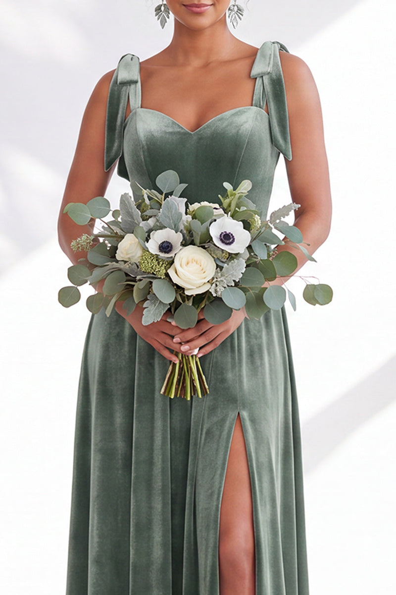Load image into Gallery viewer, Burgundy A-Line Thick Straps Long Velvet Wedding Guest Dress with Bows