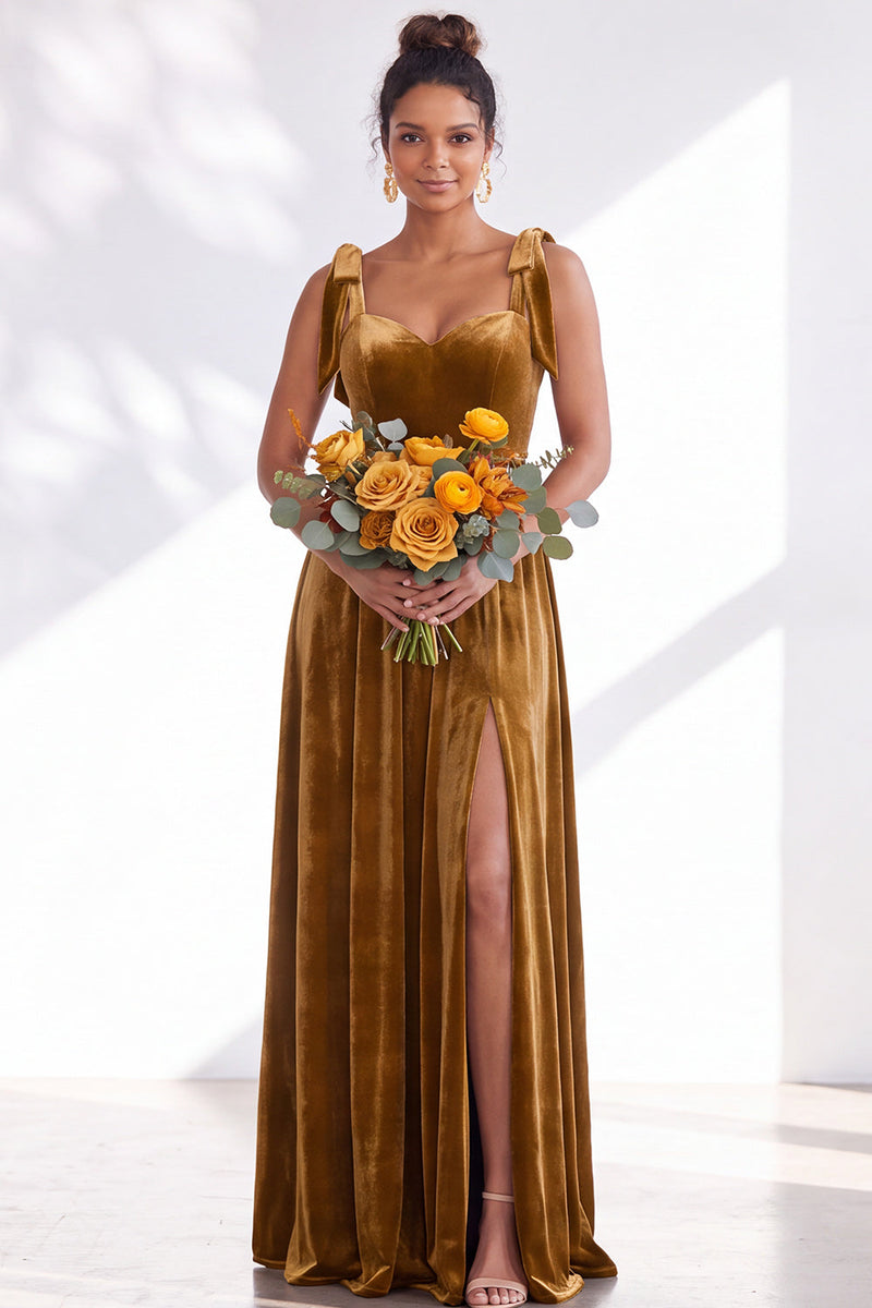 Load image into Gallery viewer, Burgundy A-Line Thick Straps Long Velvet Wedding Guest Dress with Bows