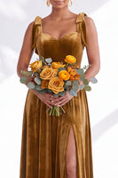 Load image into Gallery viewer, Burgundy A-Line Thick Straps Long Velvet Wedding Guest Dress with Bows