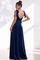 Load image into Gallery viewer, Burgundy A-Line Thick Straps Long Velvet Wedding Guest Dress with Bows