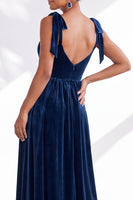 Load image into Gallery viewer, Burgundy A-Line Thick Straps Long Velvet Wedding Guest Dress with Bows