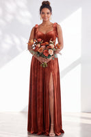 Load image into Gallery viewer, Burgundy A-Line Thick Straps Long Velvet Wedding Guest Dress with Bows