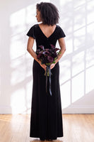 Load image into Gallery viewer, Terracotta Sheath Velvet V-Neck Long Wedding Guest Dress with Sleeves