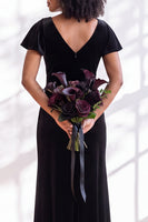 Load image into Gallery viewer, Terracotta Sheath Velvet V-Neck Long Wedding Guest Dress with Sleeves