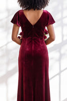 Load image into Gallery viewer, Terracotta Sheath Velvet V-Neck Long Wedding Guest Dress with Sleeves