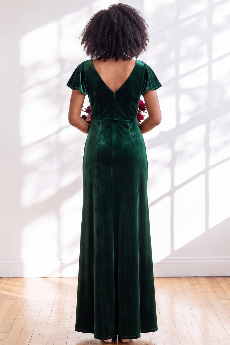Load image into Gallery viewer, Terracotta Sheath Velvet V-Neck Long Wedding Guest Dress with Sleeves