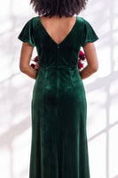 Load image into Gallery viewer, Terracotta Sheath Velvet V-Neck Long Wedding Guest Dress with Sleeves