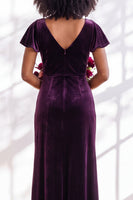 Load image into Gallery viewer, Terracotta Sheath Velvet V-Neck Long Wedding Guest Dress with Sleeves