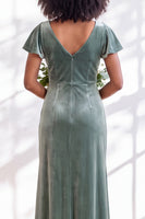 Load image into Gallery viewer, Terracotta Sheath Velvet V-Neck Long Wedding Guest Dress with Sleeves
