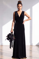 Load image into Gallery viewer, Dark Green Sheath Velvet V-Neck Ruched Long Wedding Guest Dress
