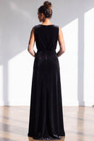 Load image into Gallery viewer, Dark Green Sheath Velvet V-Neck Ruched Long Wedding Guest Dress