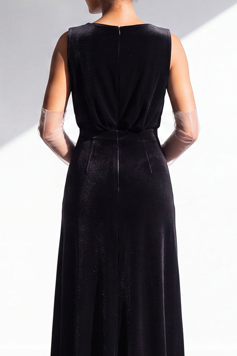Load image into Gallery viewer, Dark Green Sheath Velvet V-Neck Ruched Long Wedding Guest Dress