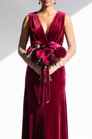 Load image into Gallery viewer, Dark Green Sheath Velvet V-Neck Ruched Long Wedding Guest Dress