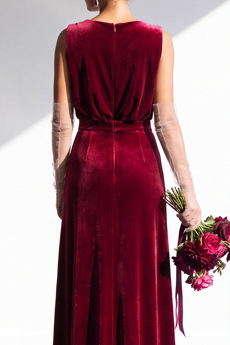 Load image into Gallery viewer, Dark Green Sheath Velvet V-Neck Ruched Long Wedding Guest Dress