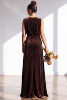 Load image into Gallery viewer, Dark Green Sheath Velvet V-Neck Ruched Long Wedding Guest Dress