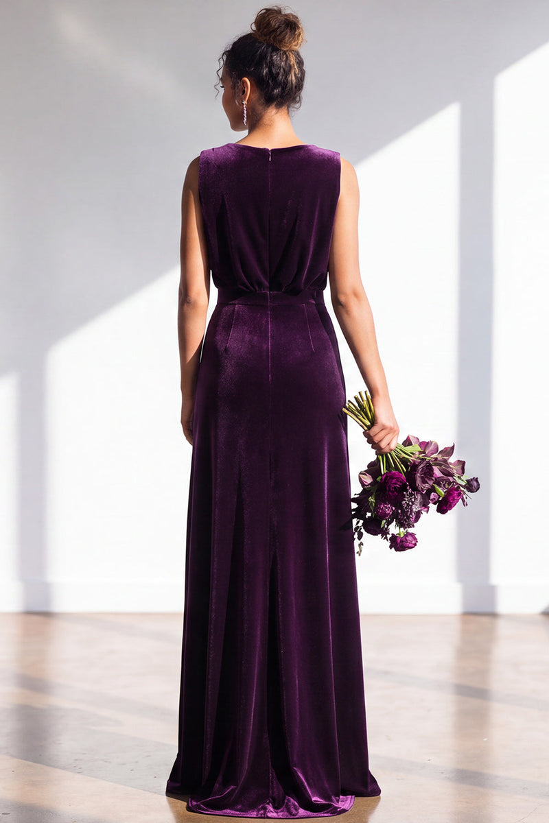 Load image into Gallery viewer, Dark Green Sheath Velvet V-Neck Ruched Long Wedding Guest Dress