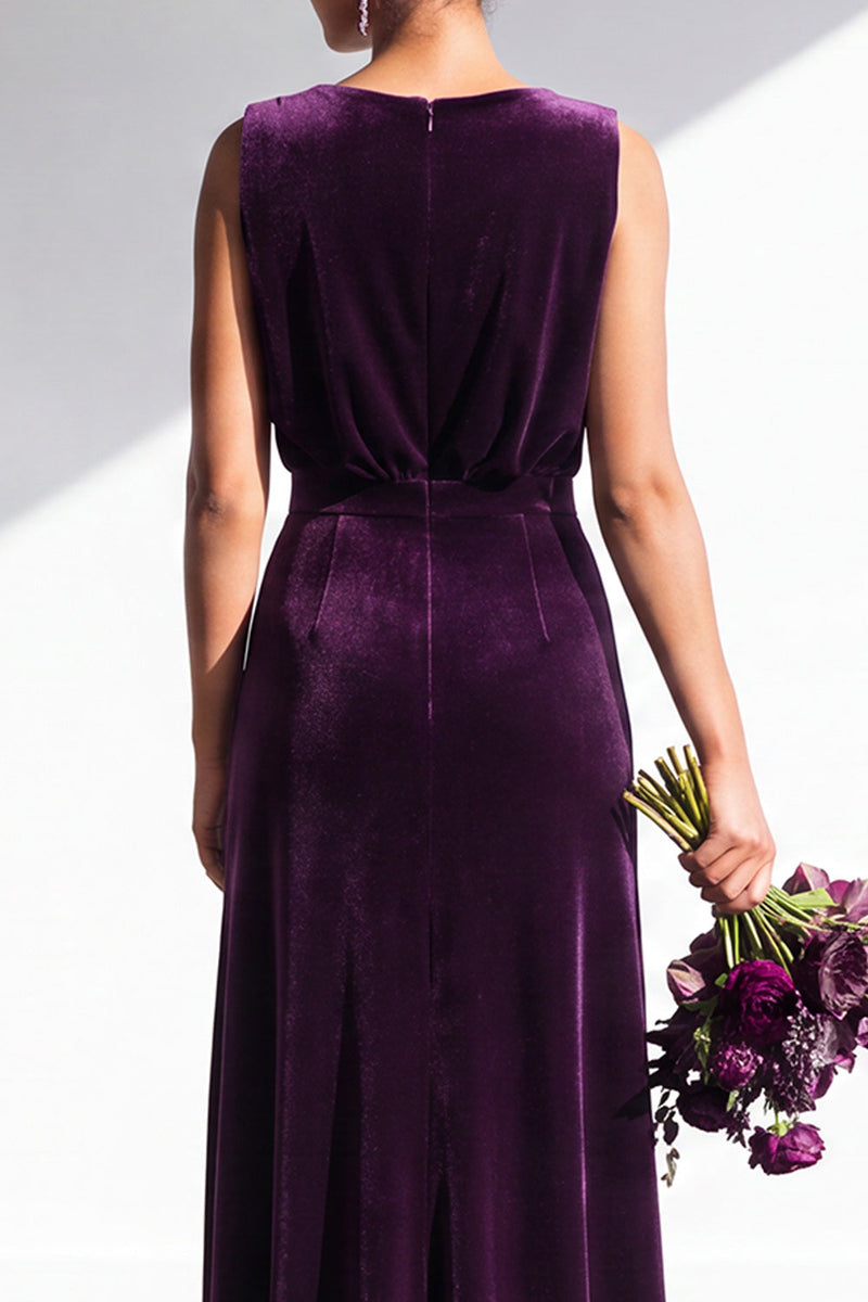 Load image into Gallery viewer, Dark Green Sheath Velvet V-Neck Ruched Long Wedding Guest Dress