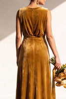 Load image into Gallery viewer, Dark Green Sheath Velvet V-Neck Ruched Long Wedding Guest Dress