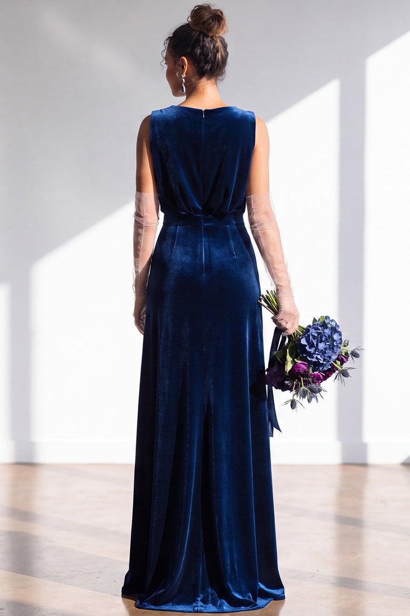 Load image into Gallery viewer, Dark Green Sheath Velvet V-Neck Ruched Long Wedding Guest Dress