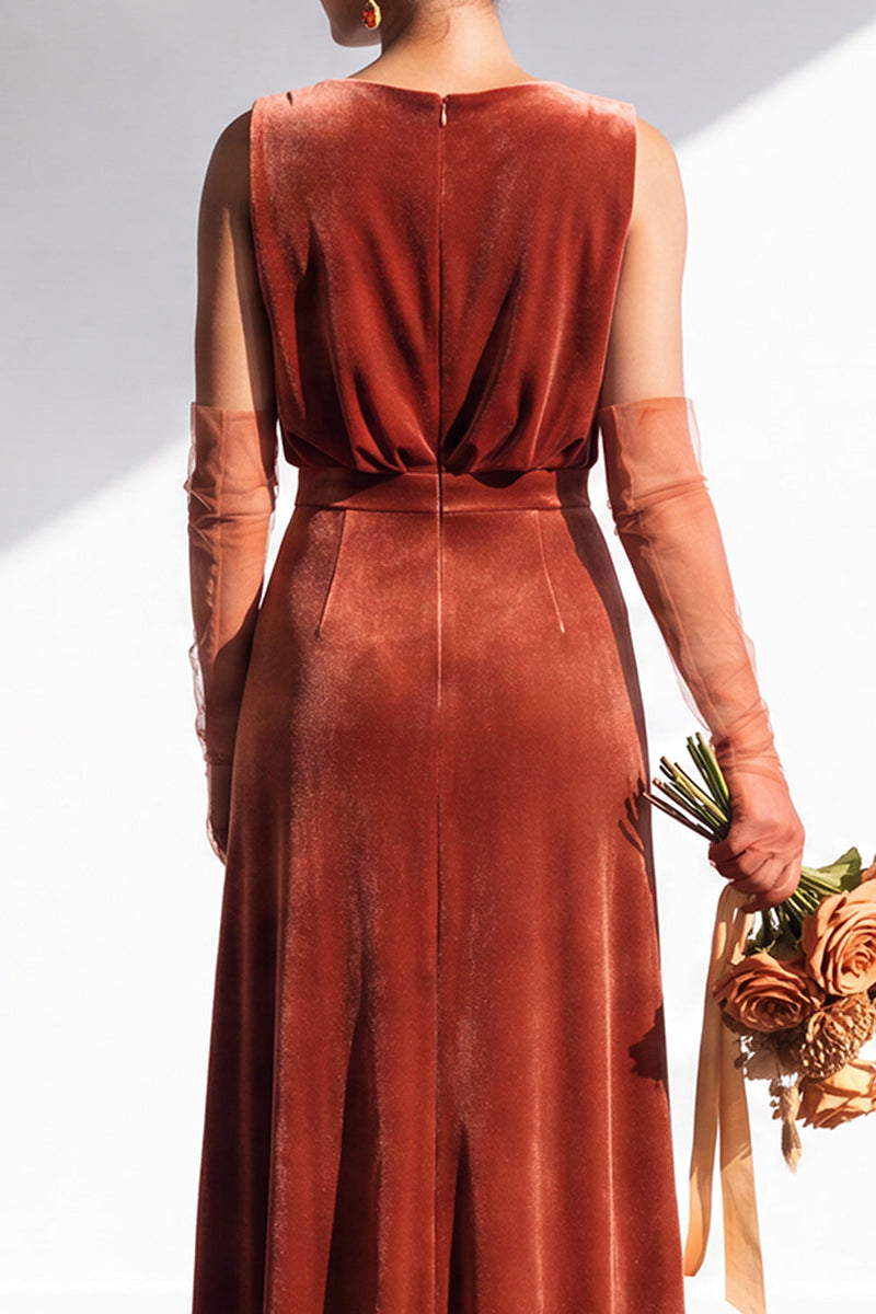 Load image into Gallery viewer, Dark Green Sheath Velvet V-Neck Ruched Long Wedding Guest Dress
