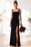 Load image into Gallery viewer, Golden Brown Sheath Velvet Maxi Wedding Guest Dress with Slit