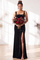 Load image into Gallery viewer, Golden Brown Sheath Velvet Maxi Wedding Guest Dress with Slit