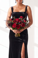 Load image into Gallery viewer, Golden Brown Sheath Velvet Maxi Wedding Guest Dress with Slit