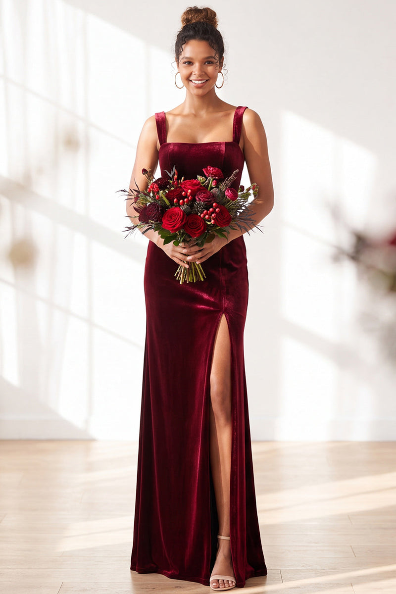 Load image into Gallery viewer, Golden Brown Sheath Velvet Maxi Wedding Guest Dress with Slit