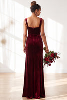 Load image into Gallery viewer, Golden Brown Sheath Velvet Maxi Wedding Guest Dress with Slit