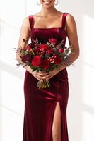 Load image into Gallery viewer, Golden Brown Sheath Velvet Maxi Wedding Guest Dress with Slit