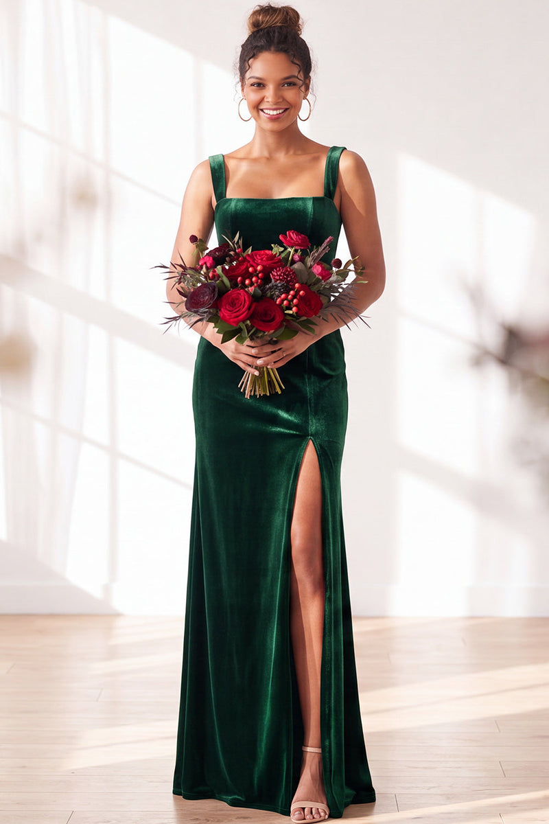Load image into Gallery viewer, Golden Brown Sheath Velvet Maxi Wedding Guest Dress with Slit